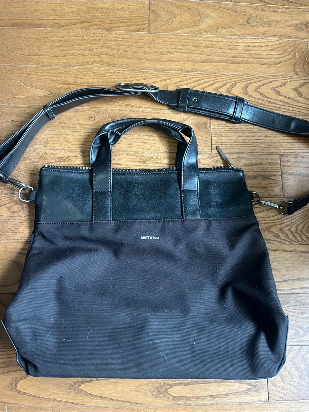 Matt & Nat Black Convertible Messenger Tote with Top Handles